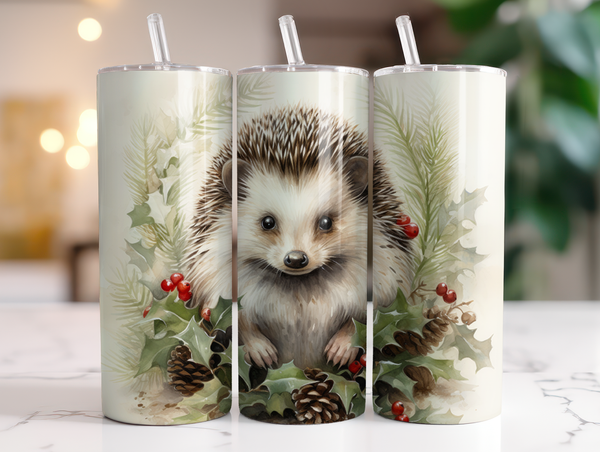 Hedgehog Christmas Wreath  Tumbler
