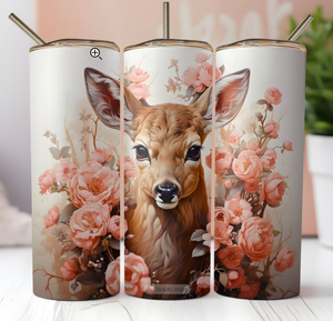 Pink Floral Nursery Animal Deer | Tumbler