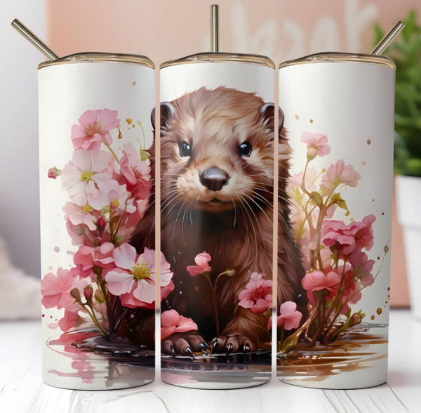 Pink Floral Nursery Animal Beaver | Tumbler