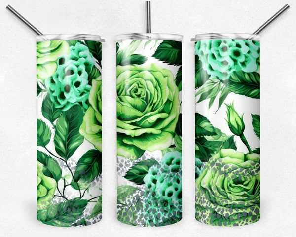 Leopard Print and Green Roses | Tumbler