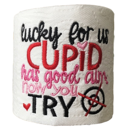 Cupid Has Good Aim | Funny Gag Gifts | Valentine's Day | Embroidered Toilet Paper