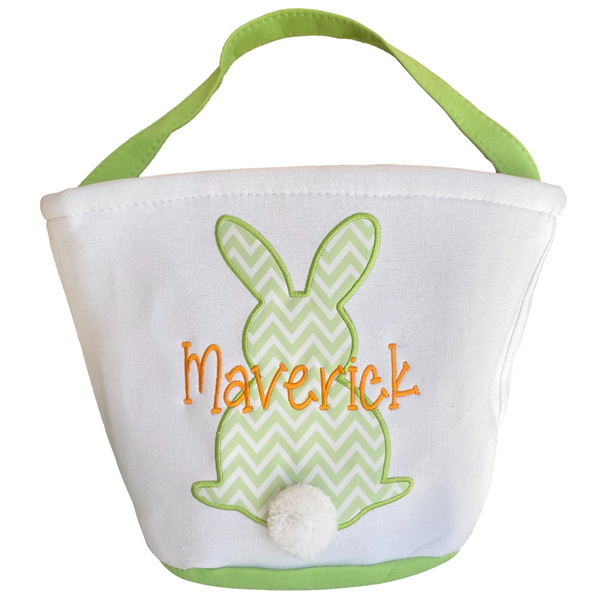 Personalized Bunny Basket (Green) Embroidered