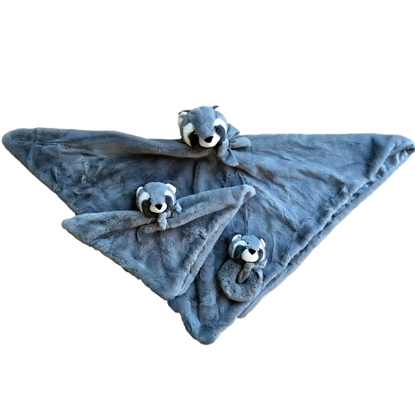 Raccoon Blanket Buddies & Rattle Set