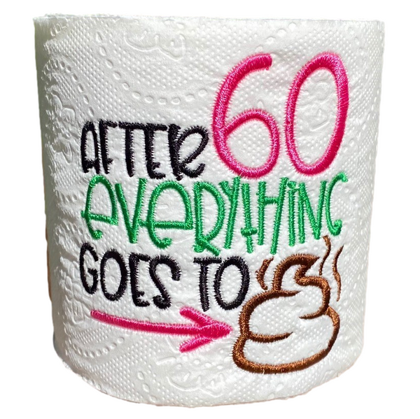 Over 60 Years Old (Pink) | Funny Gag Gifts | Birthday | Embroidered Toilet Paper