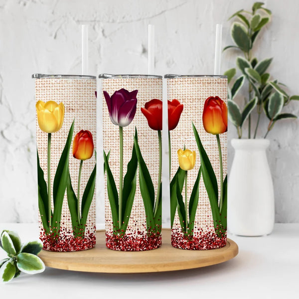 Tulips Burlap Spring | Tumbler
