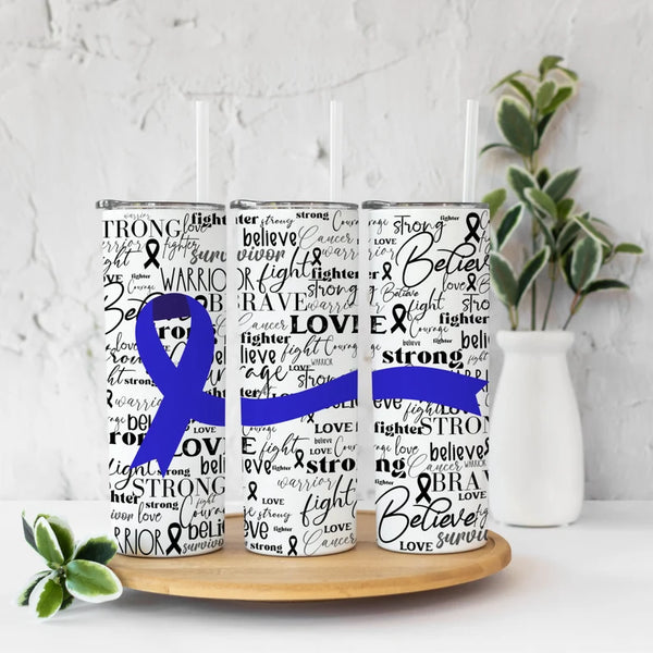 Colon Cancer Awareness Ribbon Word Art Blue Ribbon | Tumbler