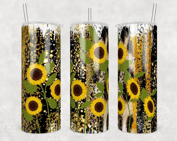 Sunflower Gold Glitter Brushstrokes | Tumbler