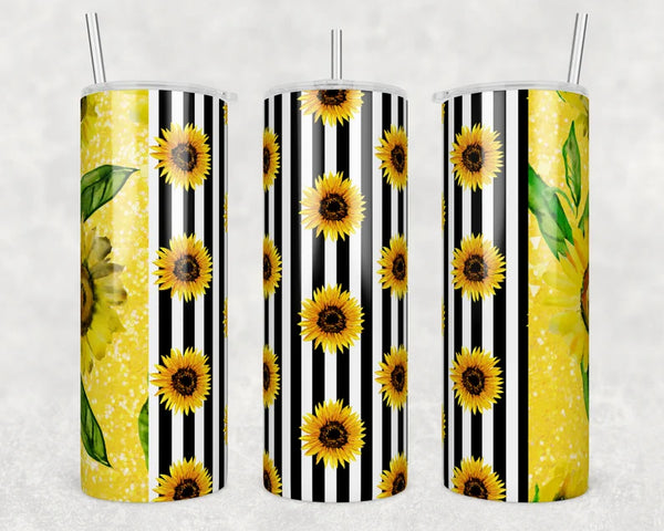 Sunflower Yellow Glitter Stripes | Tumbler